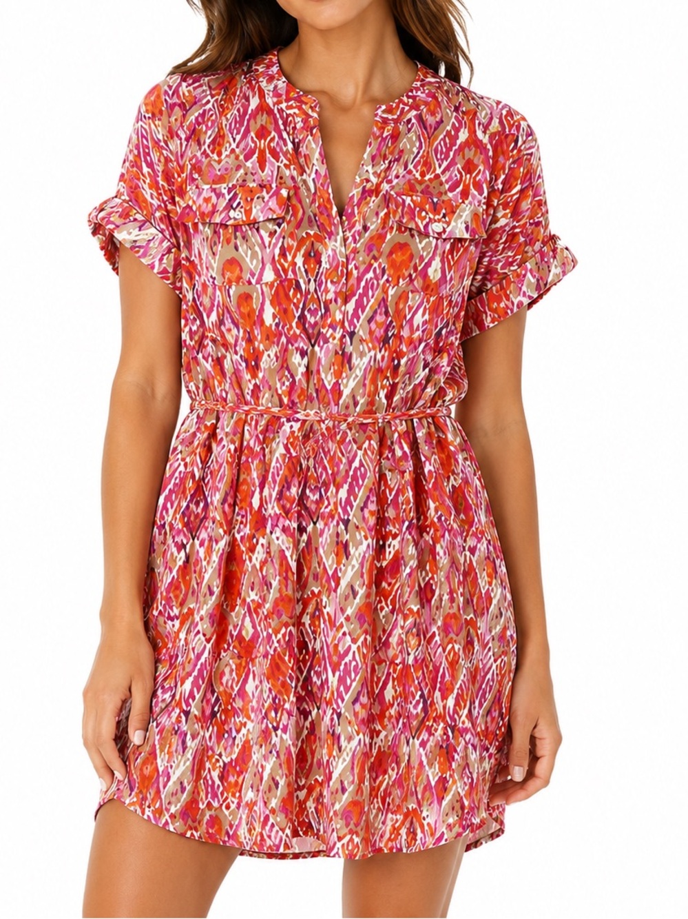 NWT New Directions Petite Medium Printed Shirt Dress | PM